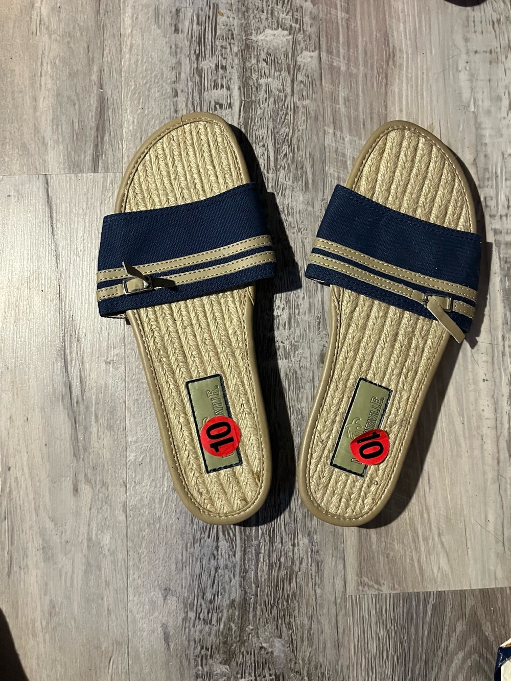 Navy and Tan Slide Sandals